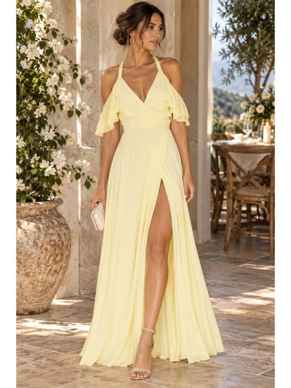 $228 PRIVACY PLEASE "Acme" Yellow Long Maxi Wrap Dress Designer Summer Boho M